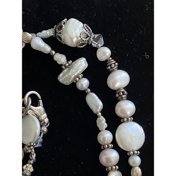 Genuine Baroque Coin Salt Water Pearls Crystals Necklace Sterling Silver - Picture 5 of 12